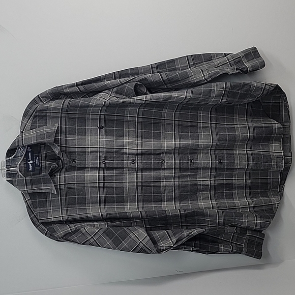 Ralph Lauren Blake Cotton Black & gray Plaid Button Down Dress Shirt Polo logo